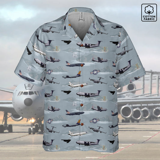 "Air Mobility Command " Tribute Hawaiian Shirt, Blue 100% Cotton!