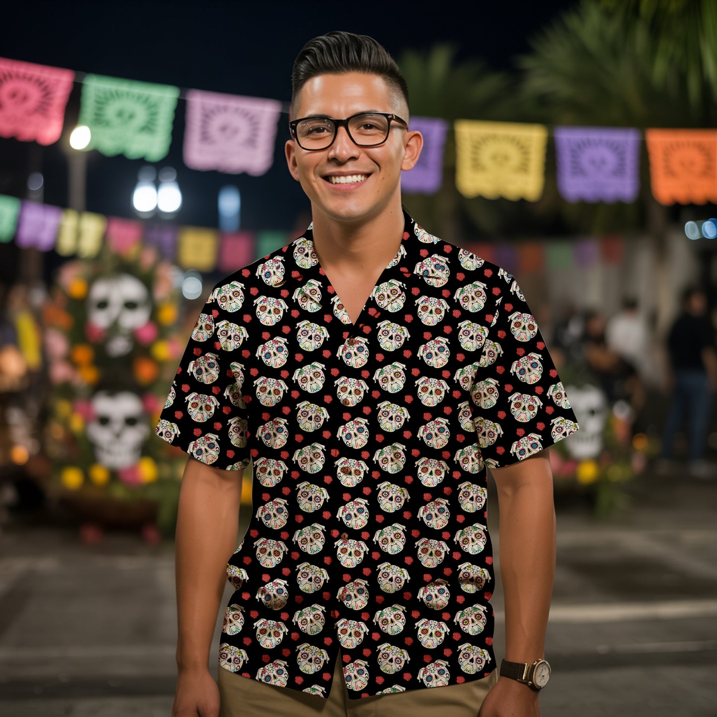 “Amor de Pug"  Día de Muertos Cotton Celebration Shirt