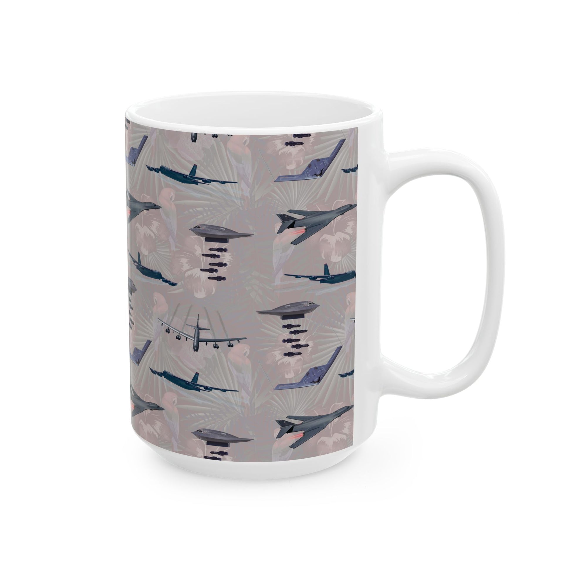 White ceramic mug featuring a commemorative design of the B-17 Flying Fortress, perfect for daily use or as a collector’s item, available in 11oz and 15oz sizes.
