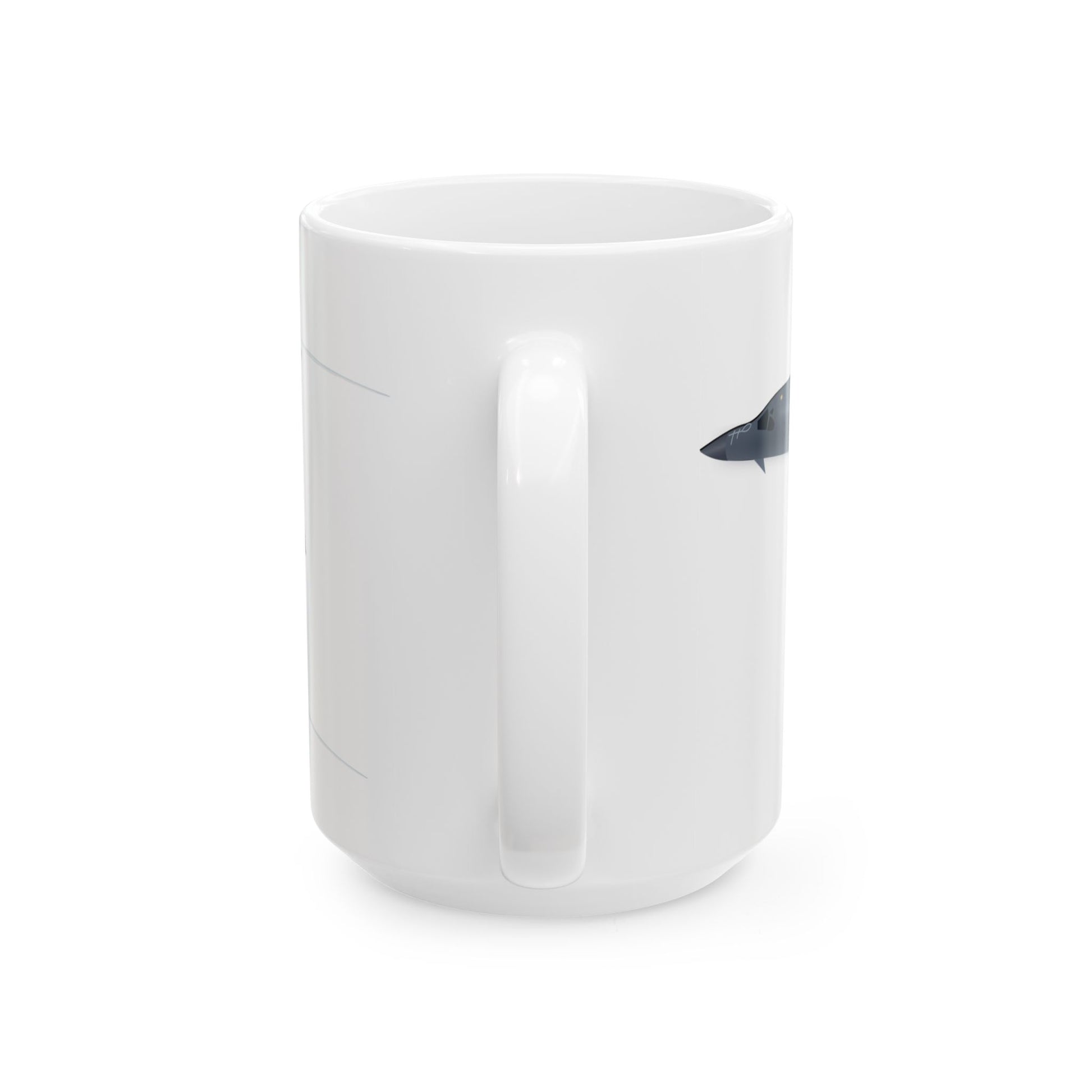 Sturdy white ceramic mug featuring a detailed B-1B Lancer bomber design, perfect for military aviation fans, available in 11oz and 15oz sizes.