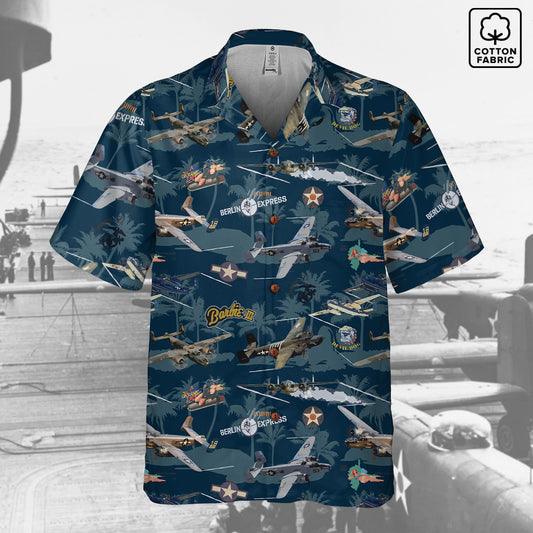 "B-25 Mitchell Tribute" Hawaiian Shirt 100%  Cotton - Blue