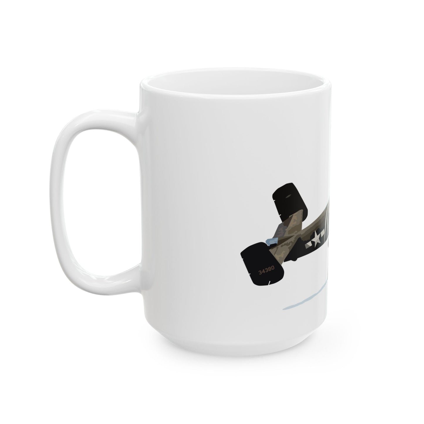 B-25 "Barbie" bomber-themed ceramic mug, available in 11oz and 15oz sizes, perfect for collectors of military aviation memorabilia.