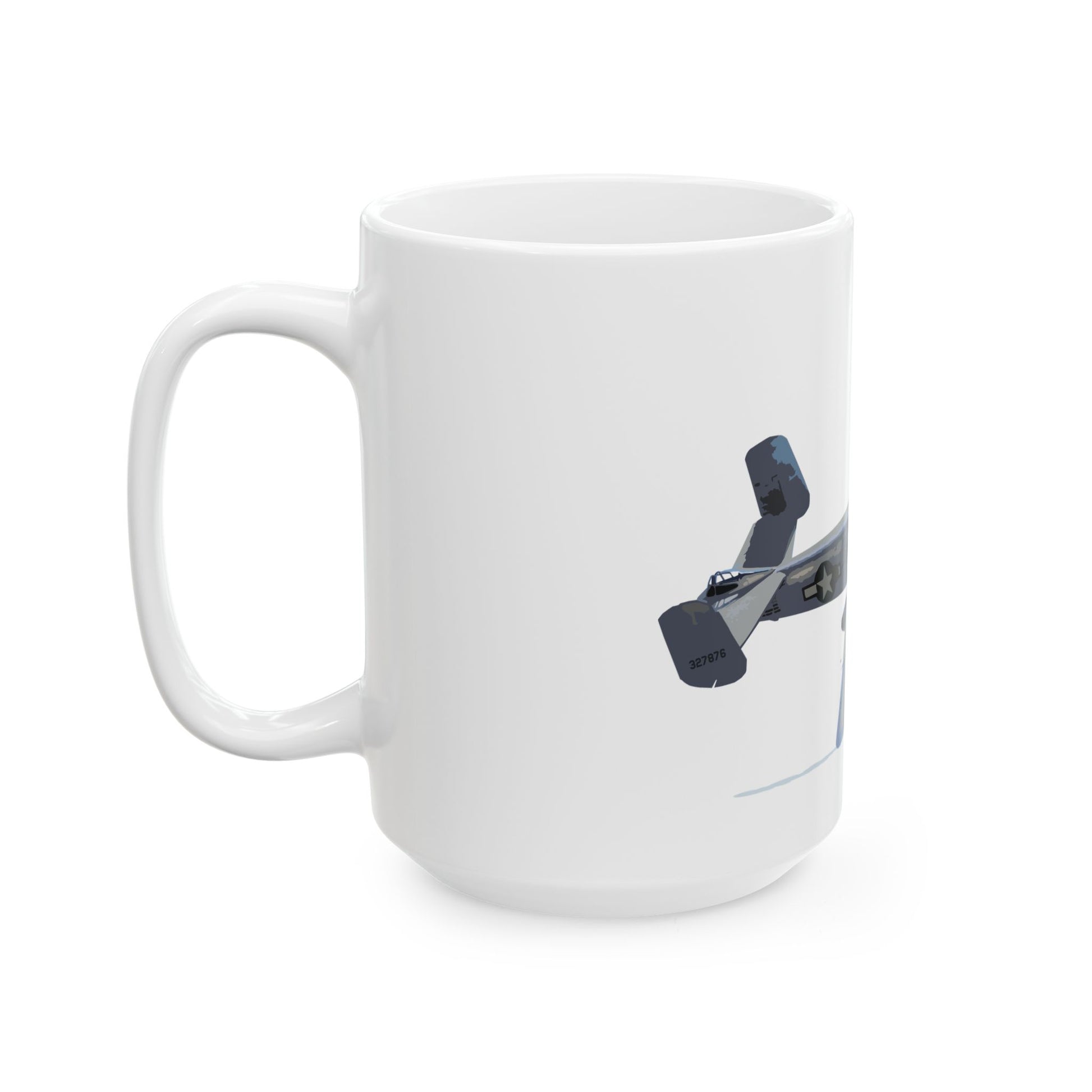 Tuskegee Airmen tribute B-25 bomber ceramic mug, available in 11oz and 15oz sizes, perfect for aviation collectors and history buffs.