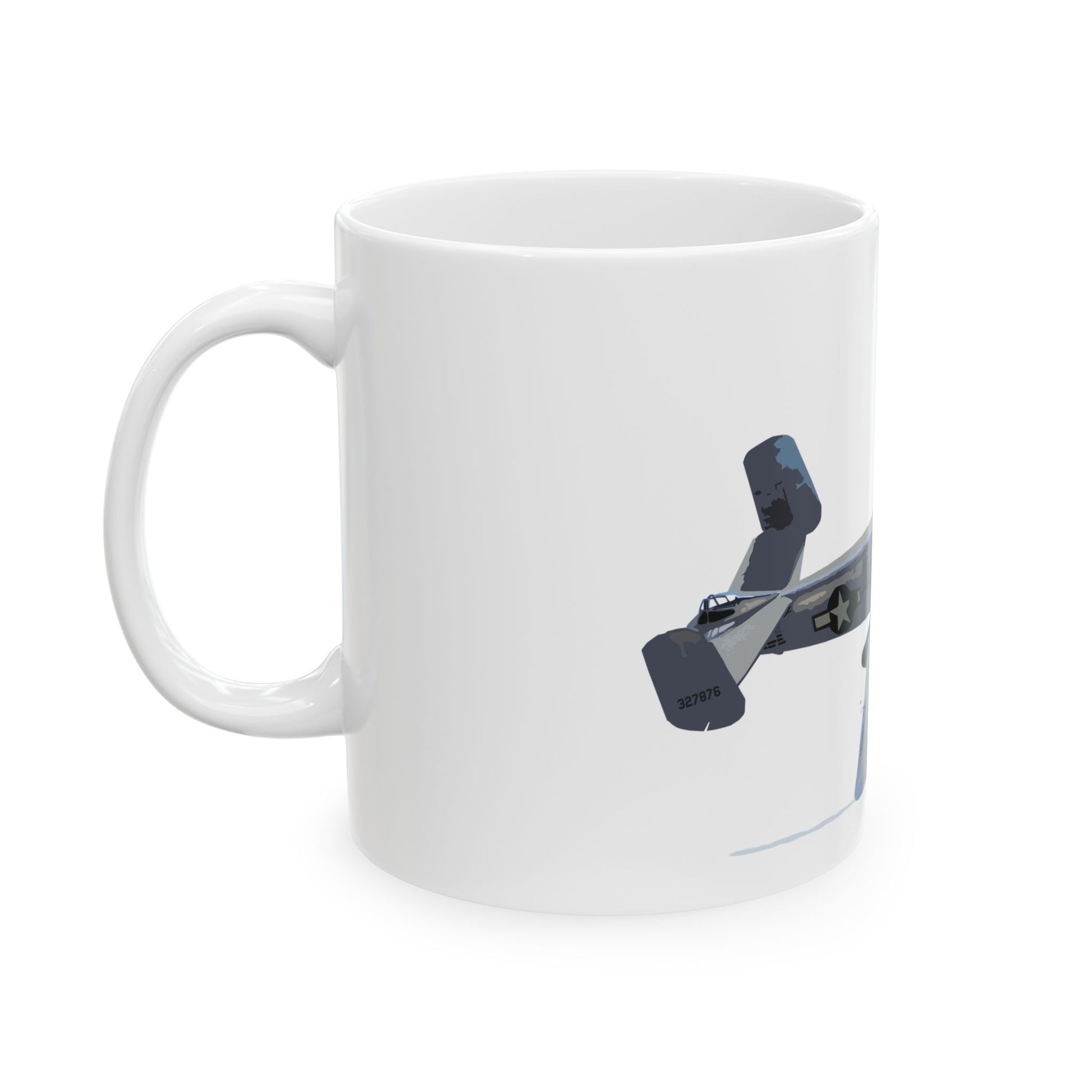 Ceramic mug showcasing the B-25 bomber with Tuskegee Airmen tribute, available in 11oz and 15oz sizes, perfect for daily use or as a collector's item.