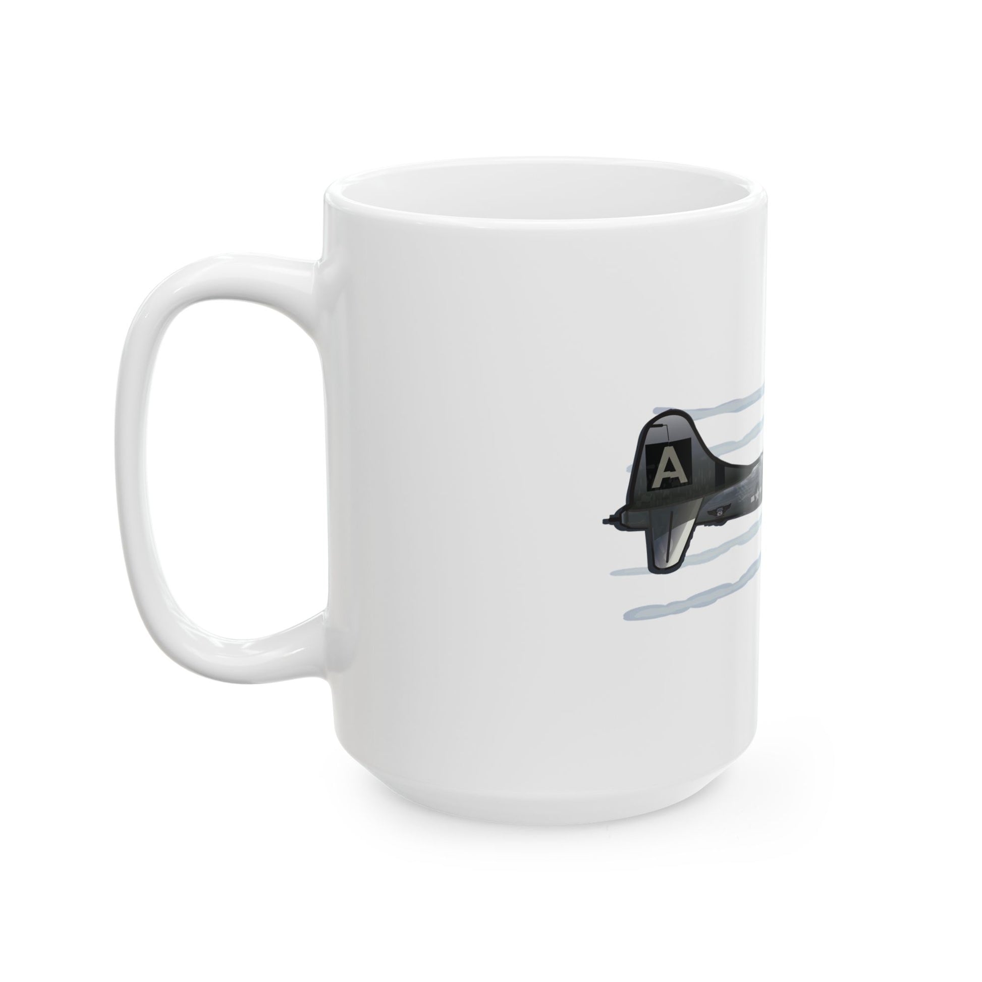 Iconic B-29 'FIFI' ceramic mug featuring an intricate bomber graphic, available in 11oz and 15oz sizes, microwave and dishwasher safe