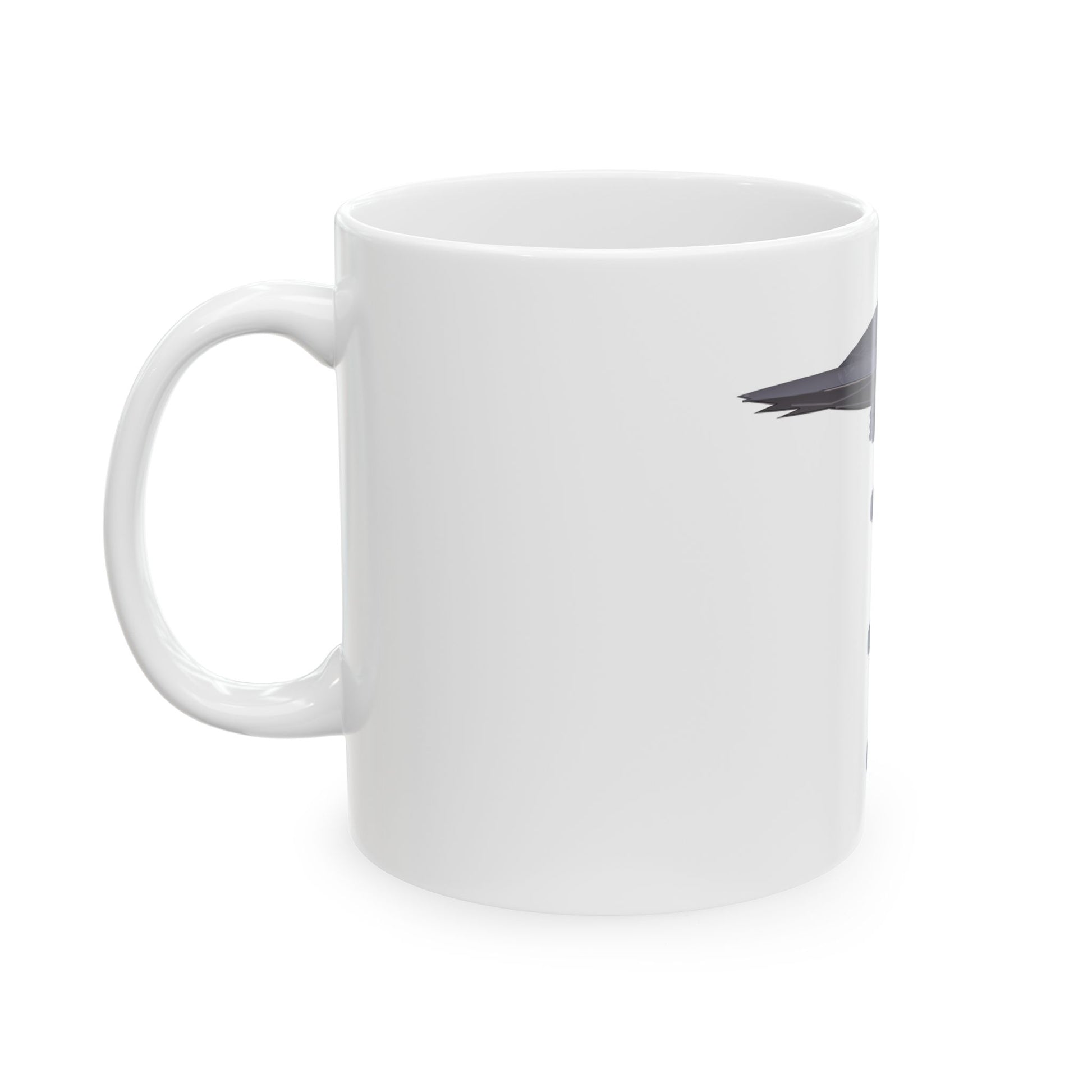 White ceramic coffee mug featuring the B-2 Spirit bomber, available in 11oz and 15oz sizes, microwave and dishwasher safe.