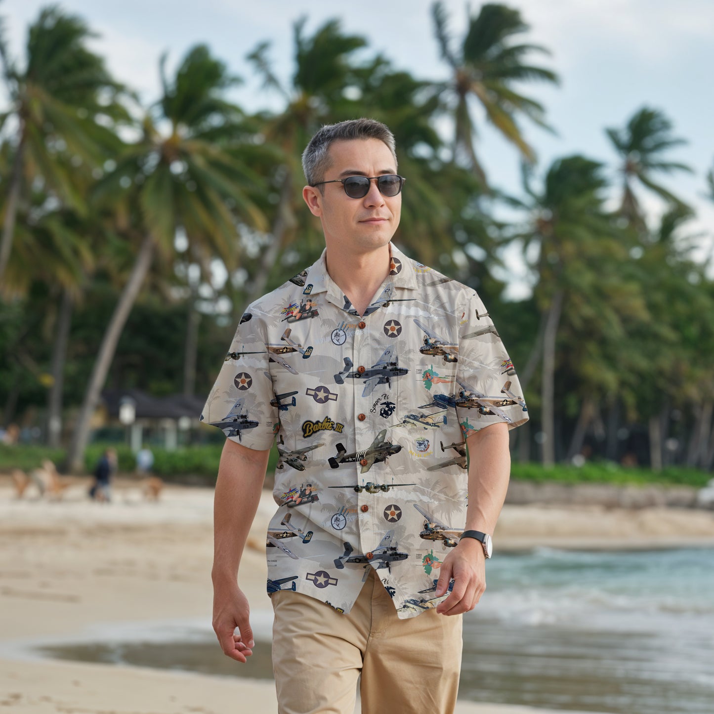 "B-25 Mitchell Tribute" Hawaiian Shirt 100%  Cotton - White