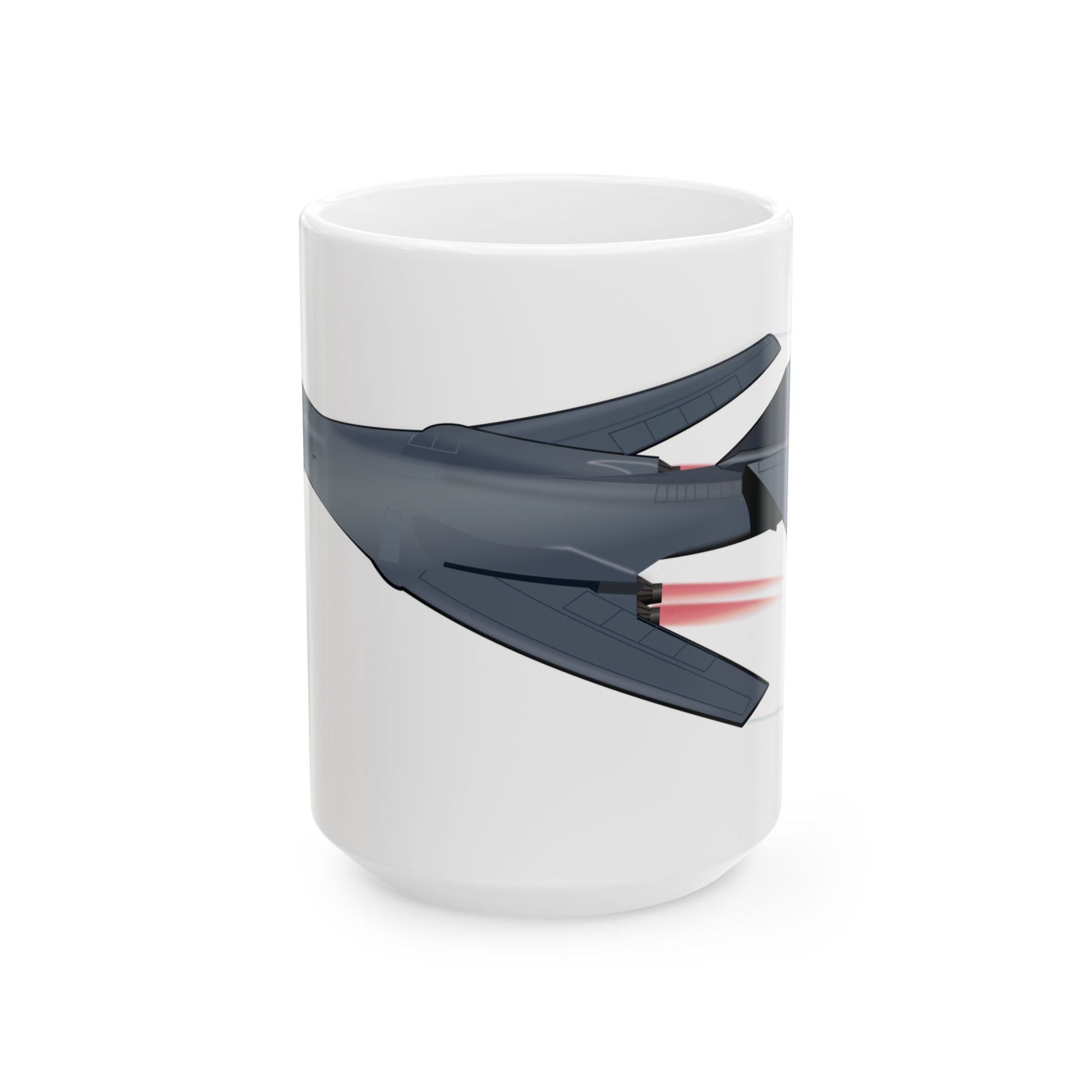 Durable ceramic coffee mug showcasing the B-1B Lancer aircraft, perfect for aviation enthusiasts, available in two sizes: 11oz and 15oz.