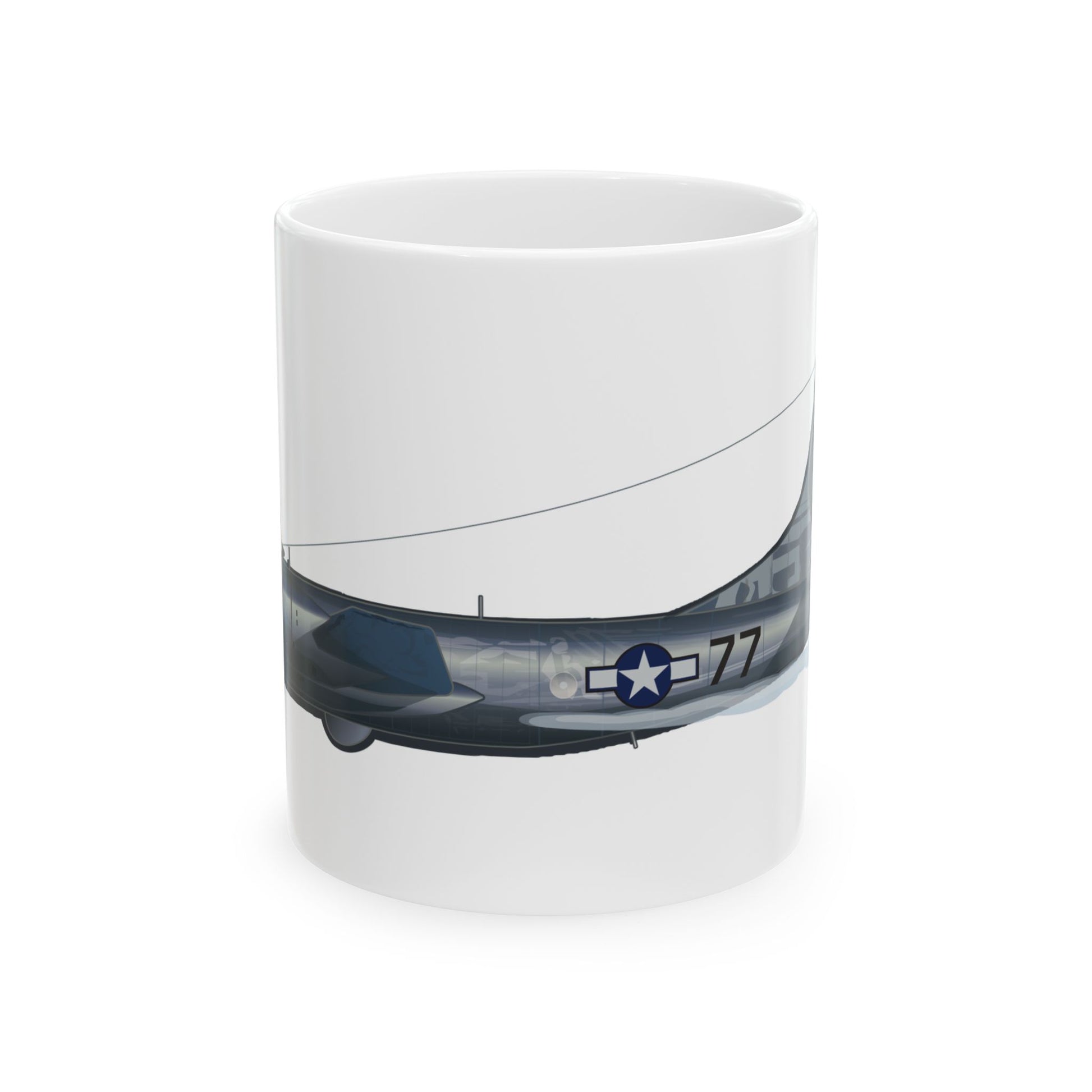 B-29 Bockscar ceramic mug featuring detailed bomber artwork, available in 11oz and 15oz sizes, microwave and dishwasher safe.