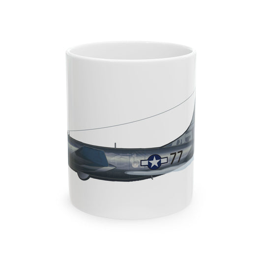 B-29 Bockscar ceramic mug featuring detailed bomber artwork, available in 11oz and 15oz sizes, microwave and dishwasher safe.