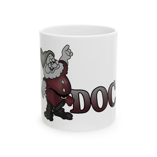 White ceramic mug featuring World War II B-29 bomber nose art, available in 11oz and 15oz sizes, with a glossy finish and comfortable C-handle.