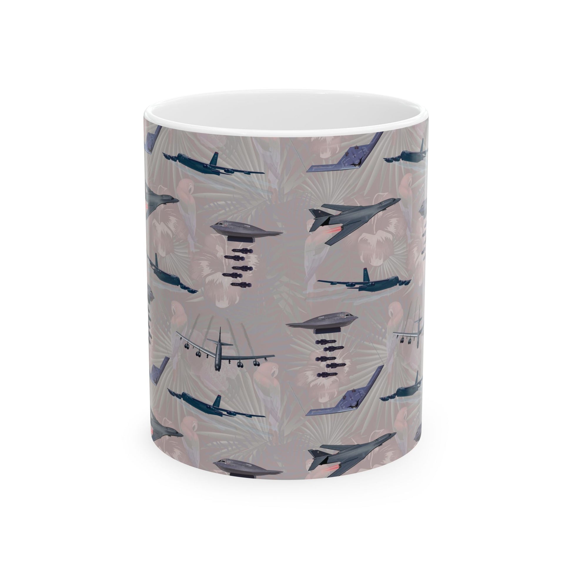 White ceramic mug featuring a design honoring the B-17 Flying Fortress, available in 11oz and 15oz sizes, microwave and dishwasher safe