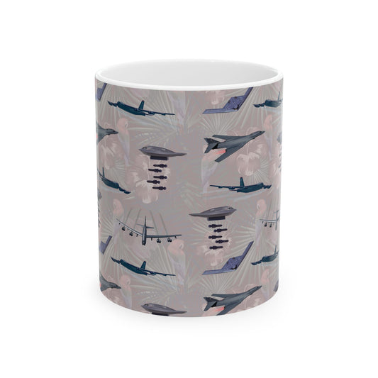 White ceramic mug featuring a design honoring the B-17 Flying Fortress, available in 11oz and 15oz sizes, microwave and dishwasher safe