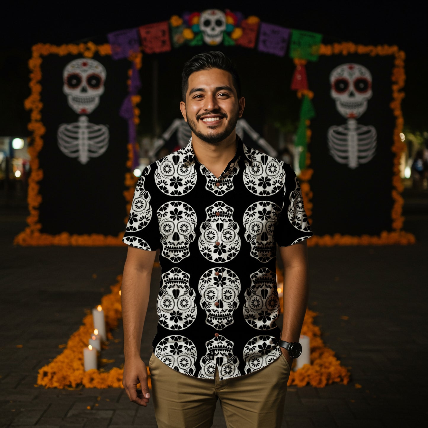 “Calavera Blanca” Día de Muertos Cotton Celebration Shirt