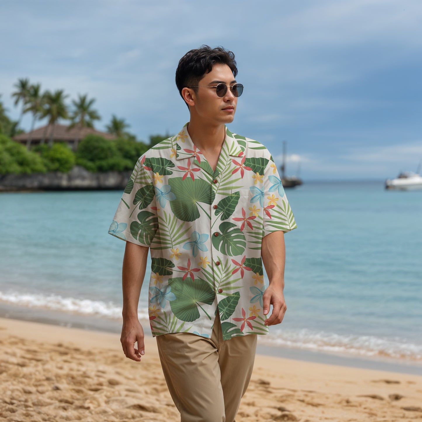 "Caribbean Leaf Carnival" Hawaiian Shirt - 100% Cotton