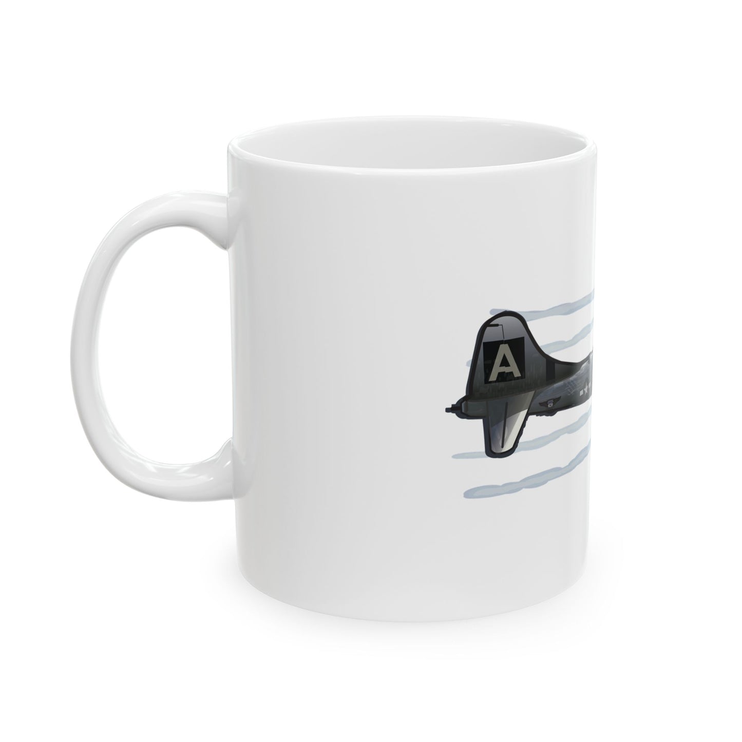 B-29 'FIFI' ceramic mug with a sleek bomber design, ideal for collectors, available in 11oz and 15oz sizes, microwave and dishwasher safe.
