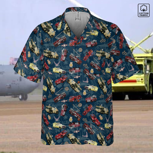 Hawaiian Shirt - "Chanute Era Crash Trucks" - Dark Blue 100% Cotton