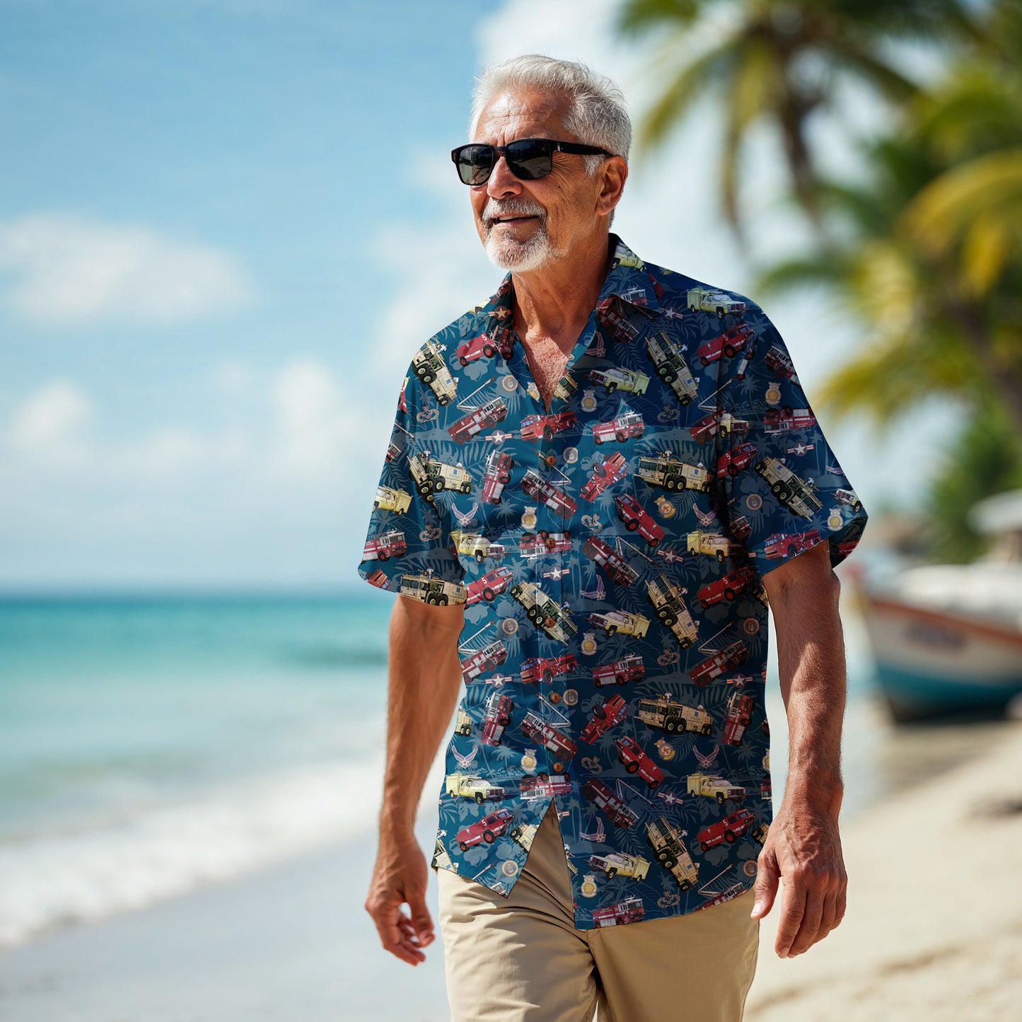 Hawaiian Shirt - "Chanute Era Crash Trucks" - Dark Blue 100% Cotton