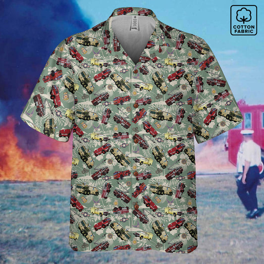 Hawaiian Shirt - "Chanute Era Crash Trucks" - Light Green 100% Cotton