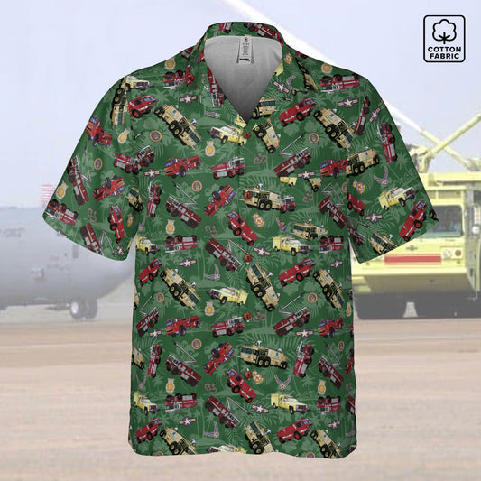 Hawaiian Shirt - "Chanute Era Crash Trucks" - Green 100% Cotton