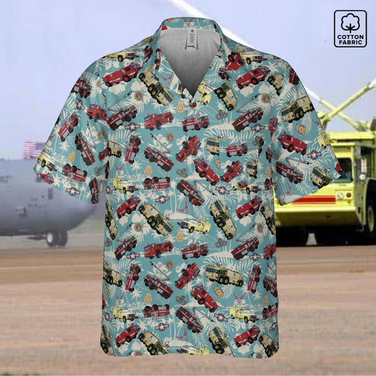 Hawaiian Shirt - "Chanute Era Crash Trucks" - Light Blue 100% Cotton