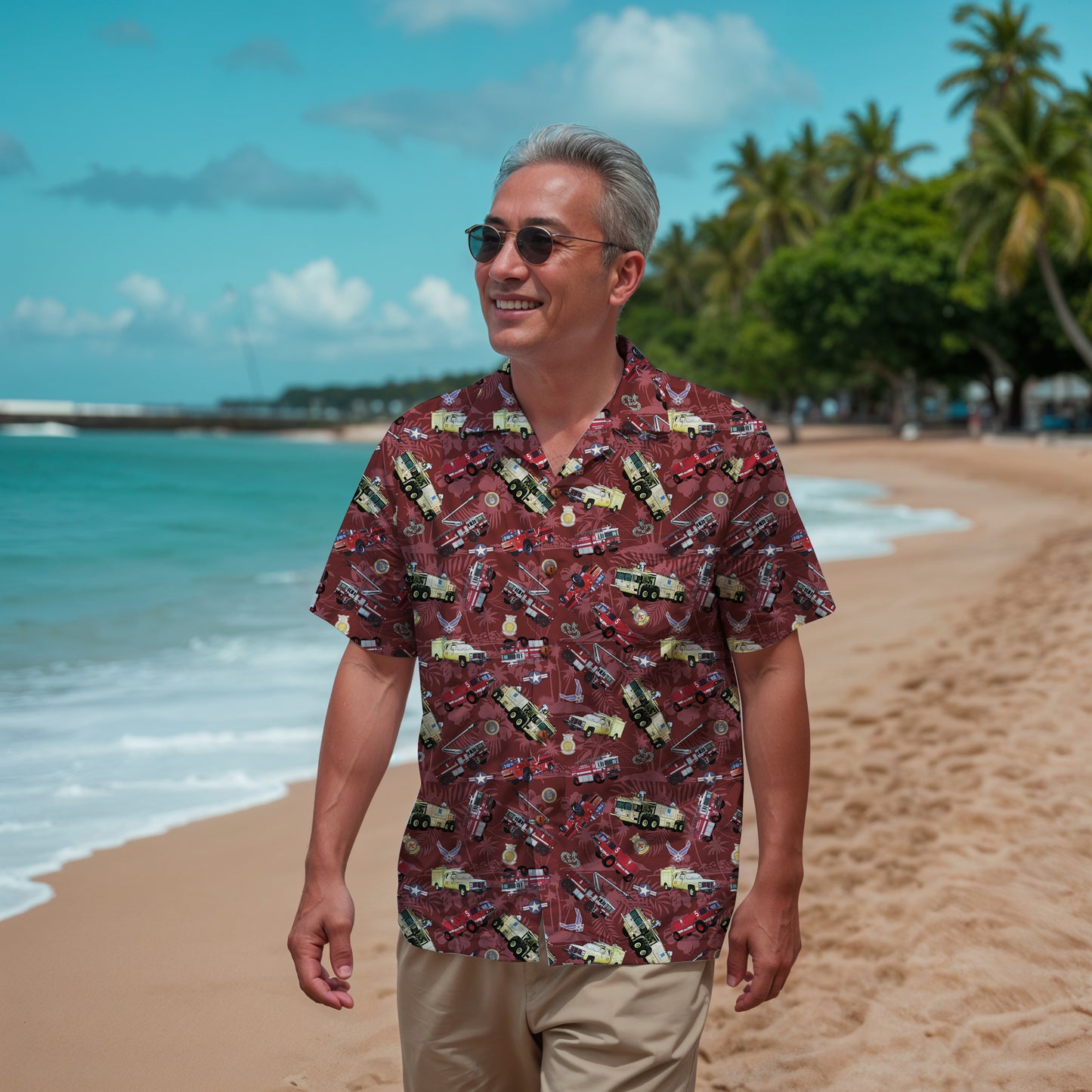 Hawaiian Shirt - "Chanute Era Crash Trucks" - Red 100% Cotton