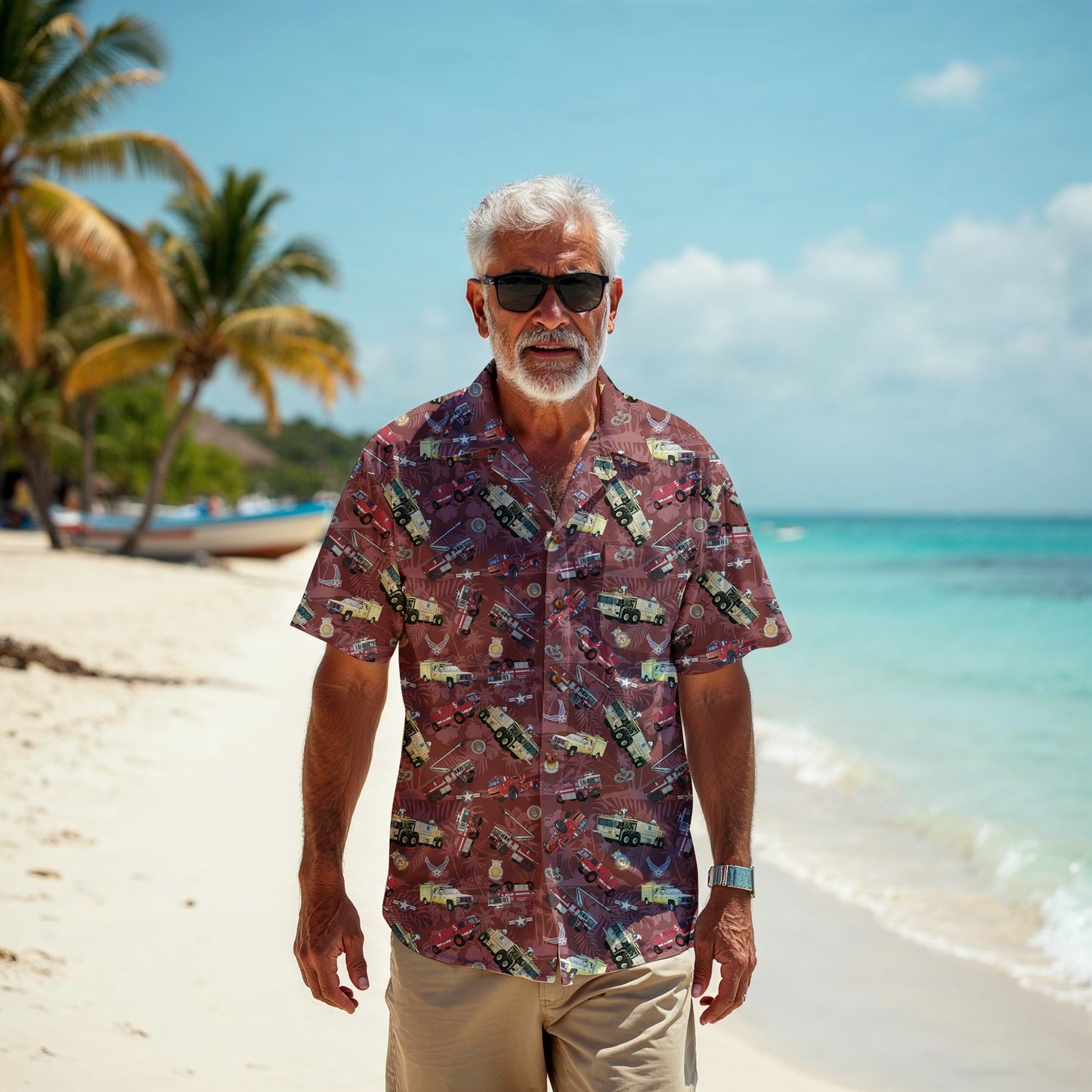 Hawaiian Shirt - "Chanute Era Crash Trucks" - Red 100% Cotton
