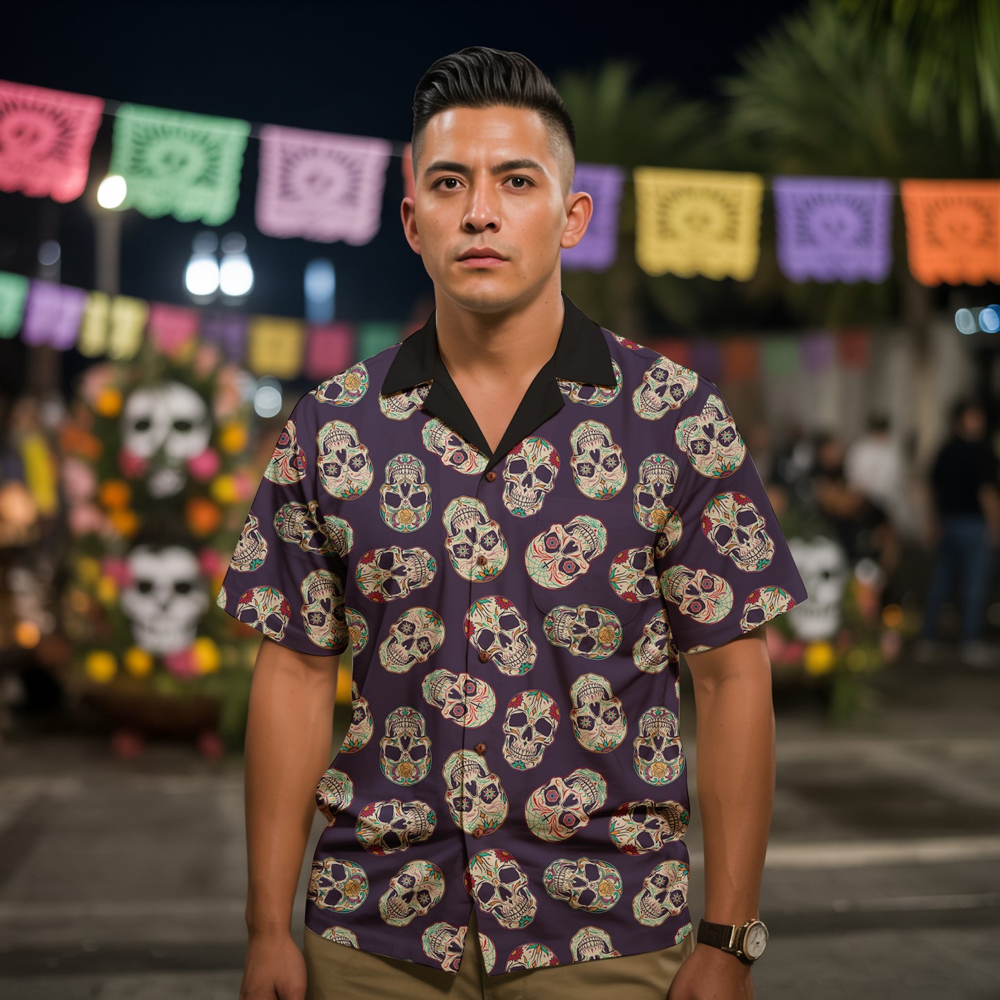 "Dia De Muertos Darkness" Cotton Celebration Shirt