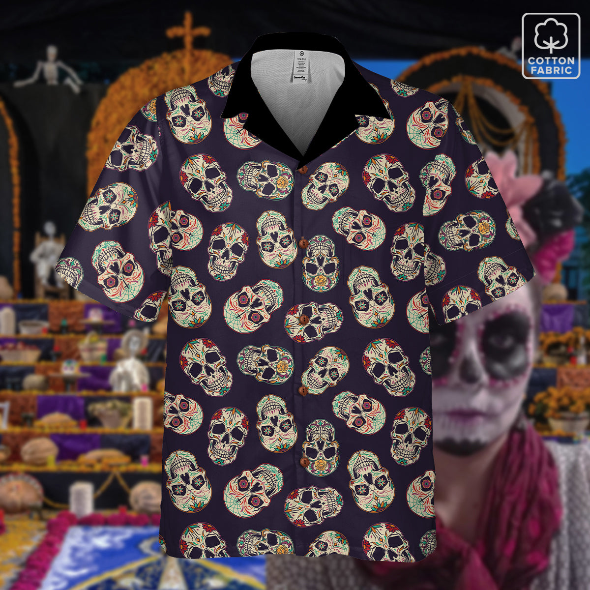 "Dia De Muertos Darkness" Cotton Celebration Shirt