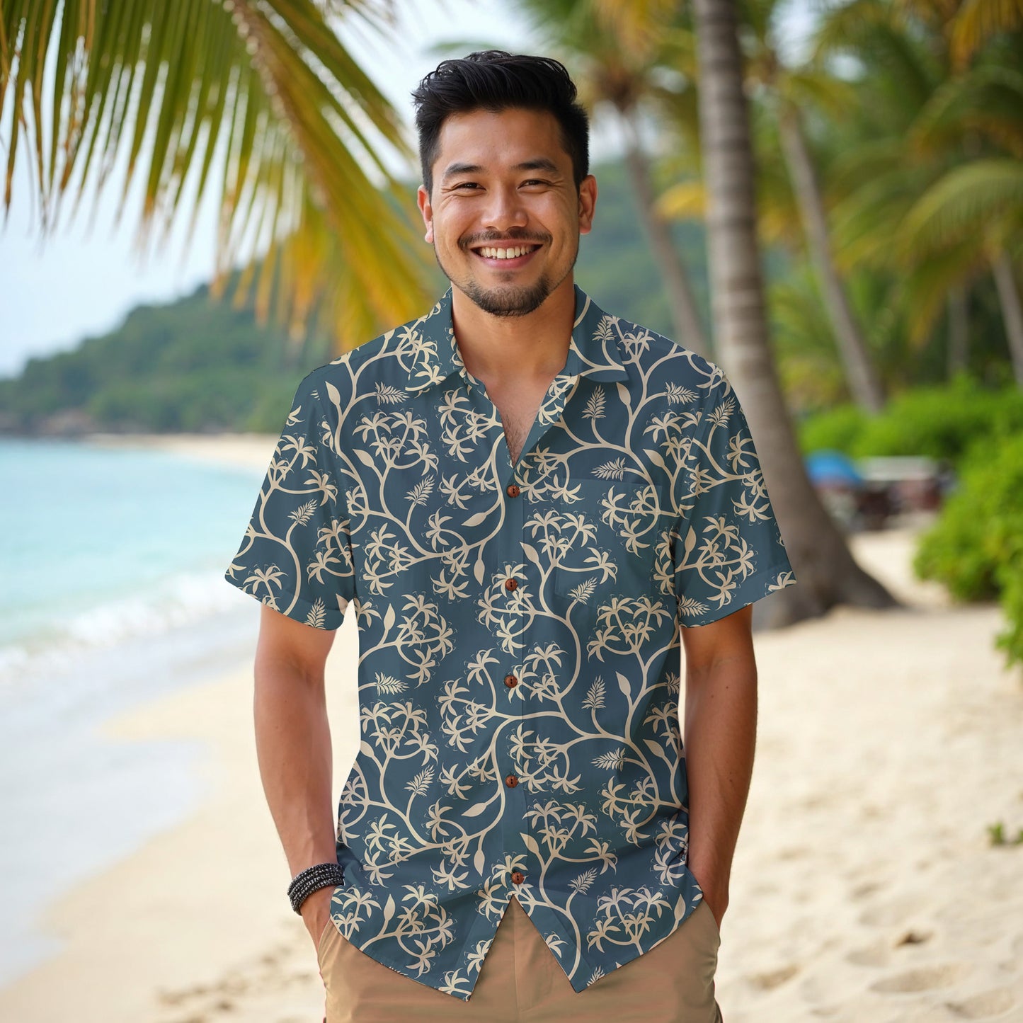 "Earthy Bluescape Oasis" Hawaiian Shirt - 100% Cotton