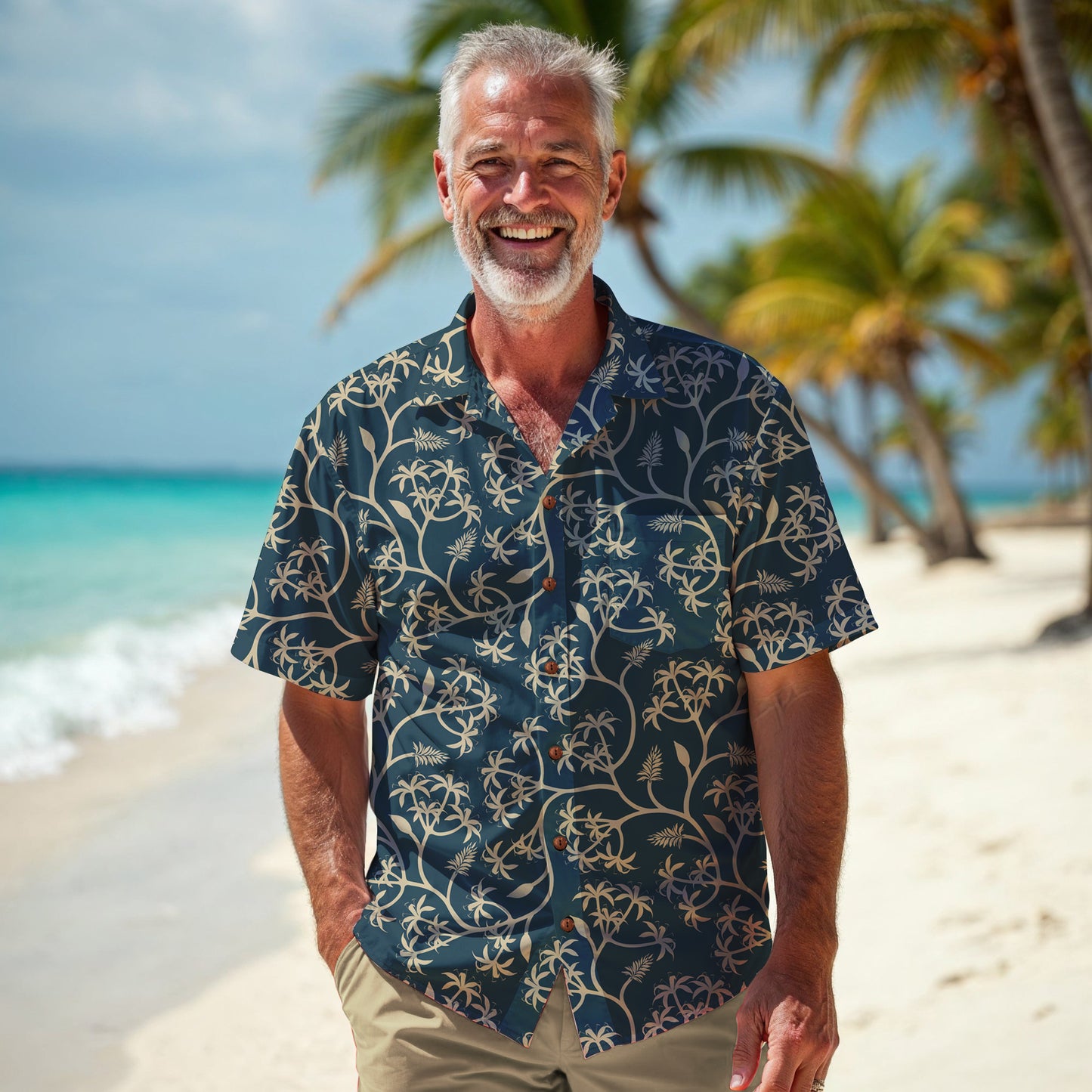 "Earthy Bluescape Oasis" Hawaiian Shirt - 100% Cotton