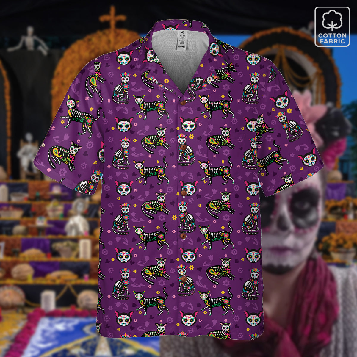“El Gato Eterno” Día de Muertos Cotton Celebration Shirt