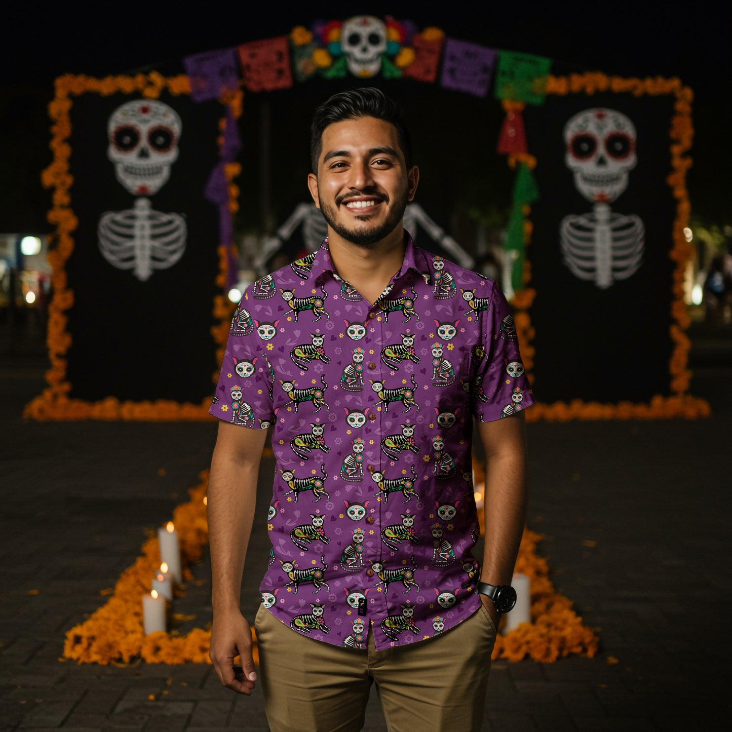 “El Gato Eterno” Día de Muertos Cotton Celebration Shirt