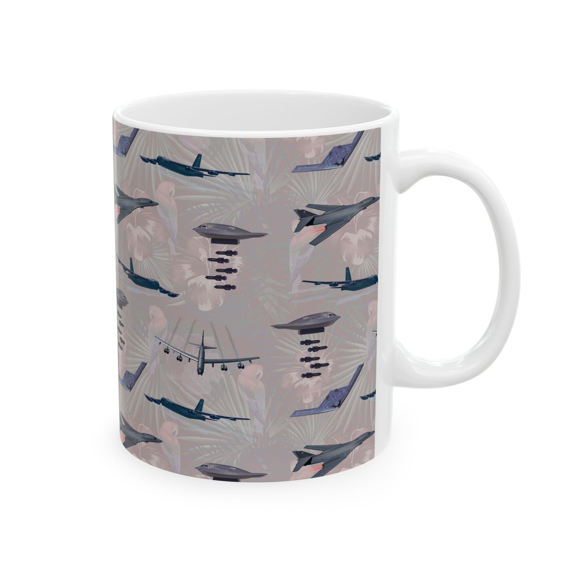 Elegant white ceramic coffee mug showcasing the iconic B-17 Flying Fortress, available in both 11oz and 15oz sizes, microwave and dishwasher safe.