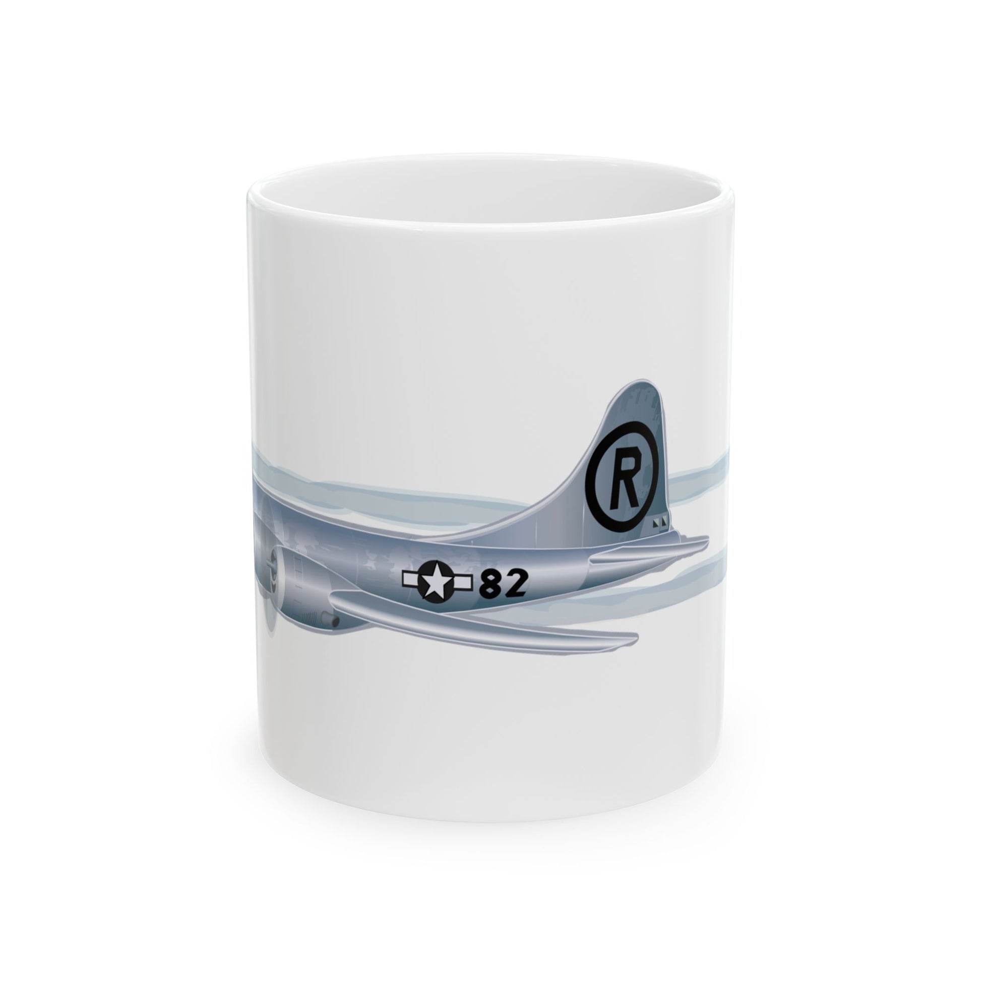 Enola Gay ceramic mug featuring the historic B-29 Superfortress design, available in 11oz and 15oz sizes, perfect for aviation enthusiasts