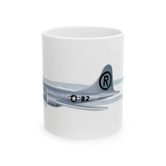 Enola Gay ceramic mug featuring the historic B-29 Superfortress design, available in 11oz and 15oz sizes, perfect for aviation enthusiasts