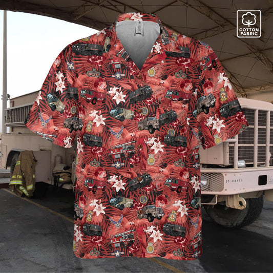 Hawaiian Shirt - "The Goodfellow Era ARFF Trucks" - Red 100% Cotton