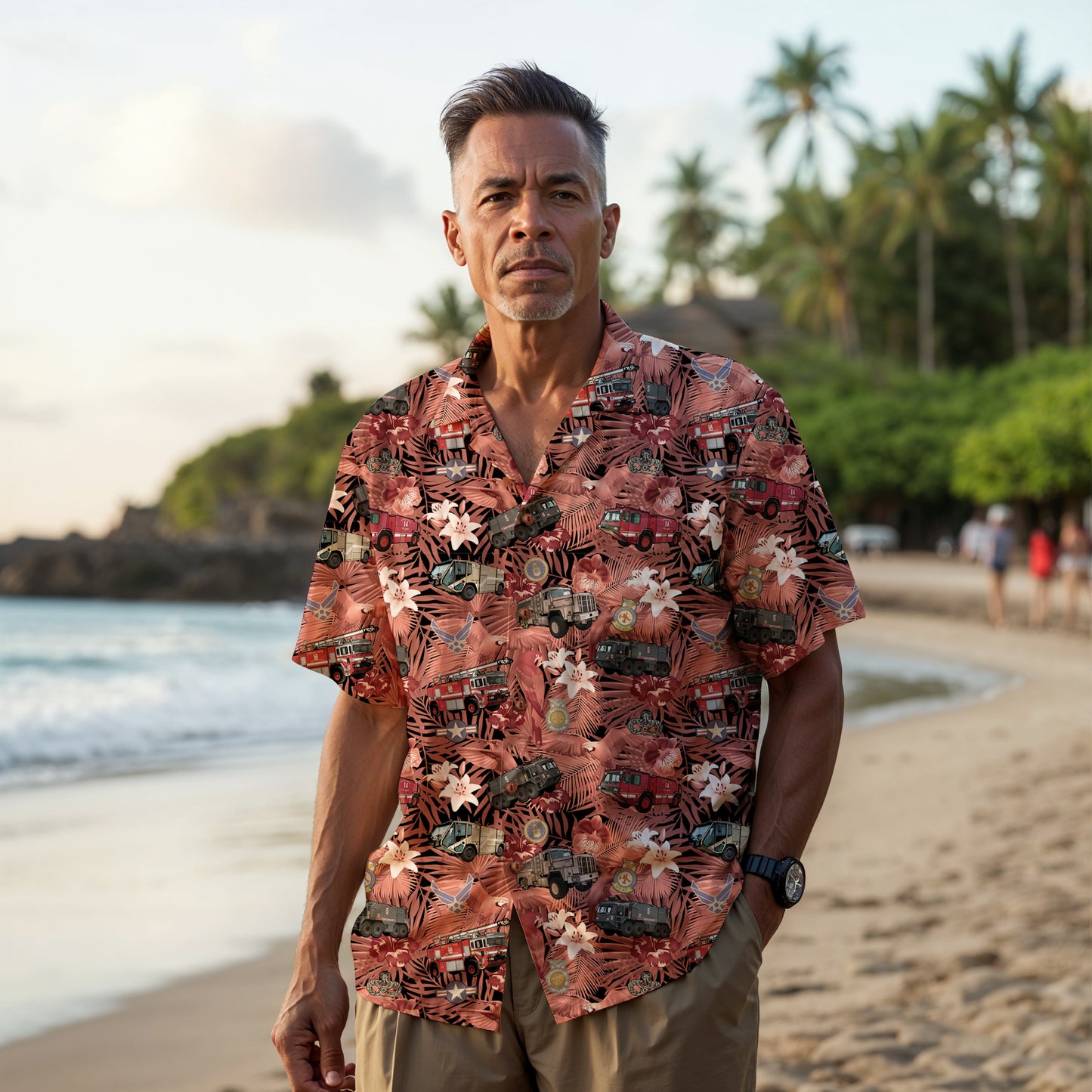 Hawaiian Shirt - "The Goodfellow Era ARFF Trucks" - Red 100% Cotton
