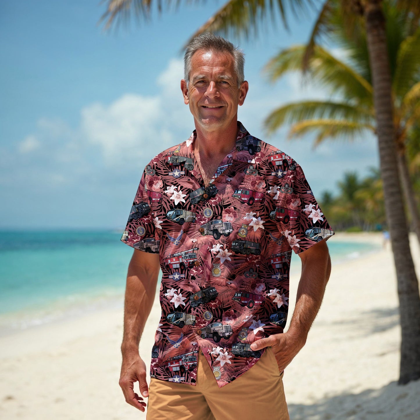 Hawaiian Shirt - "The Goodfellow Era ARFF Trucks" - Red 100% Cotton