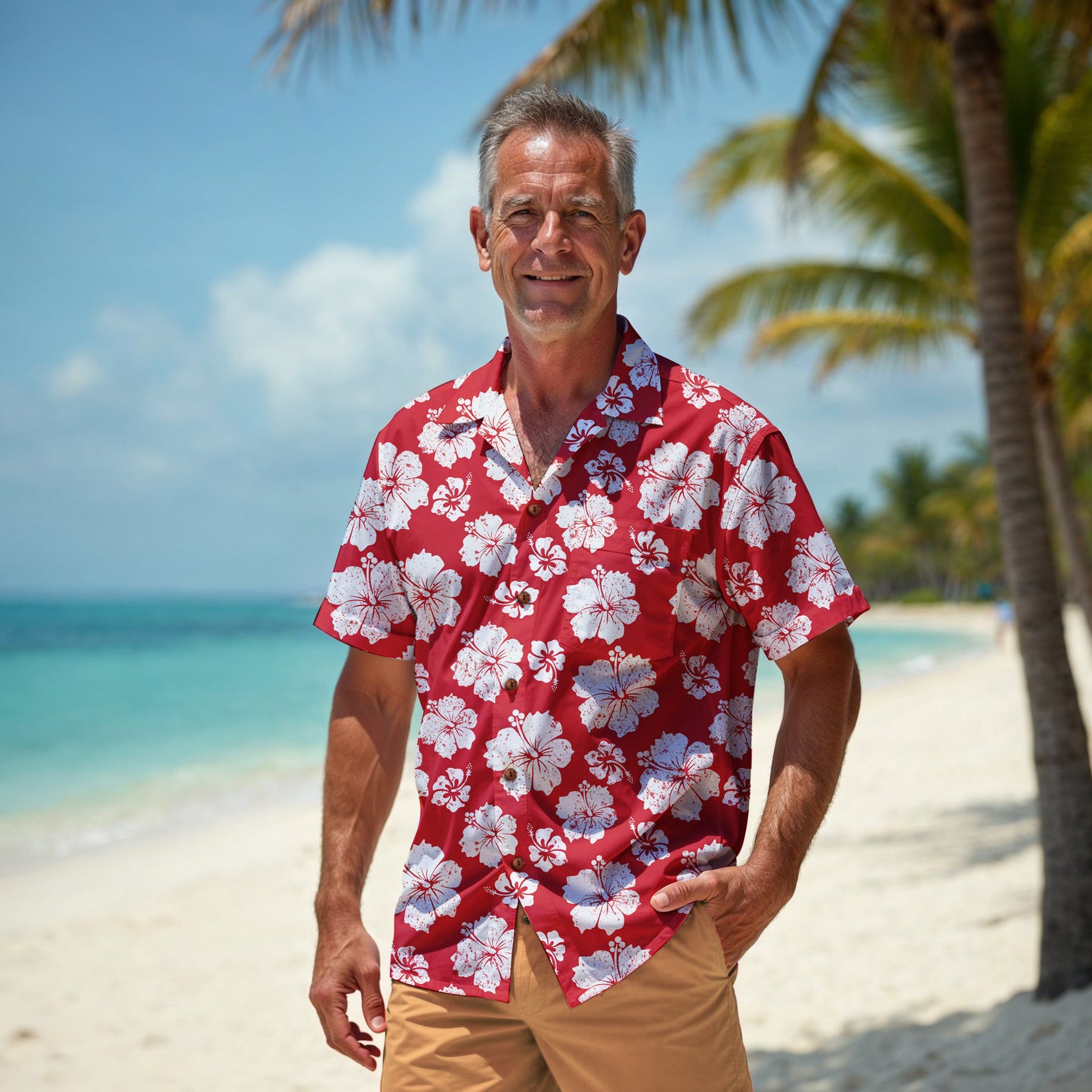 "Hibiscus Hues" Hawaiian Shirt - 100% Cotton