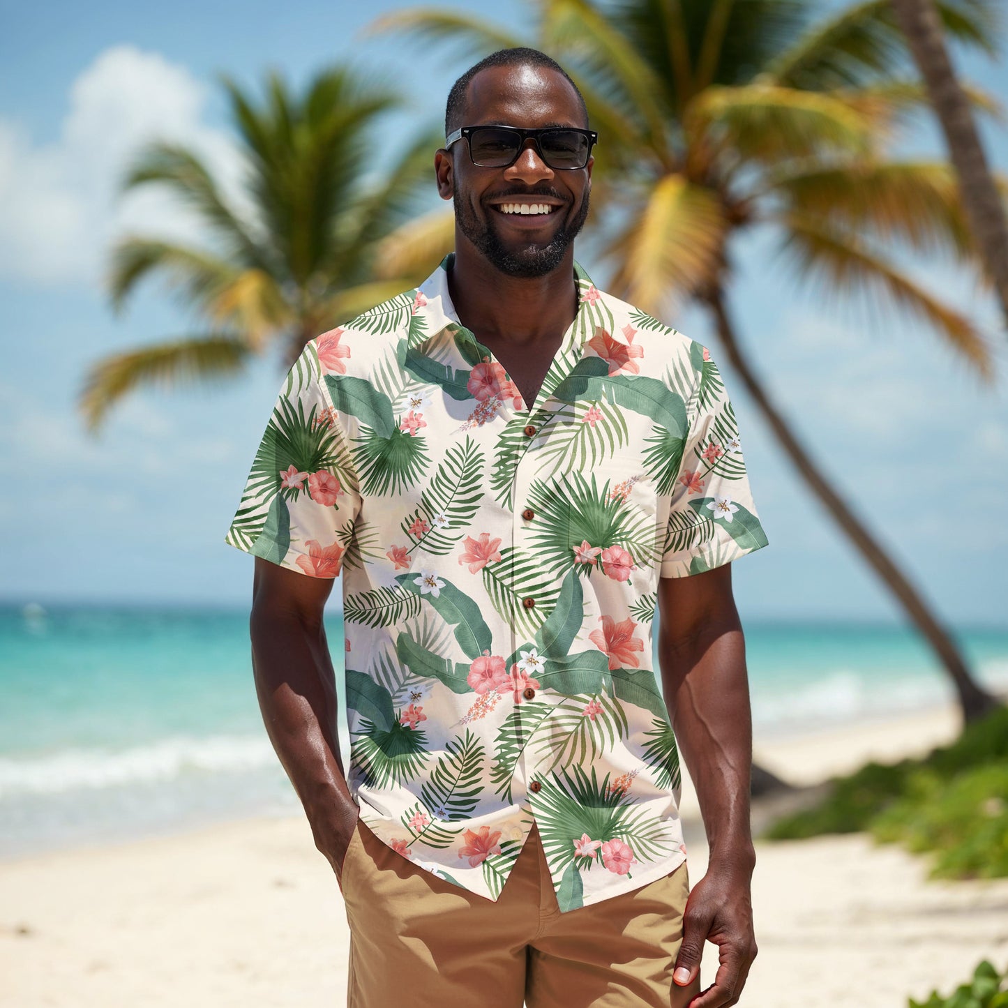 "Hibiscus Palm Oasis" Hawaiian Shirt - 100% Cotton