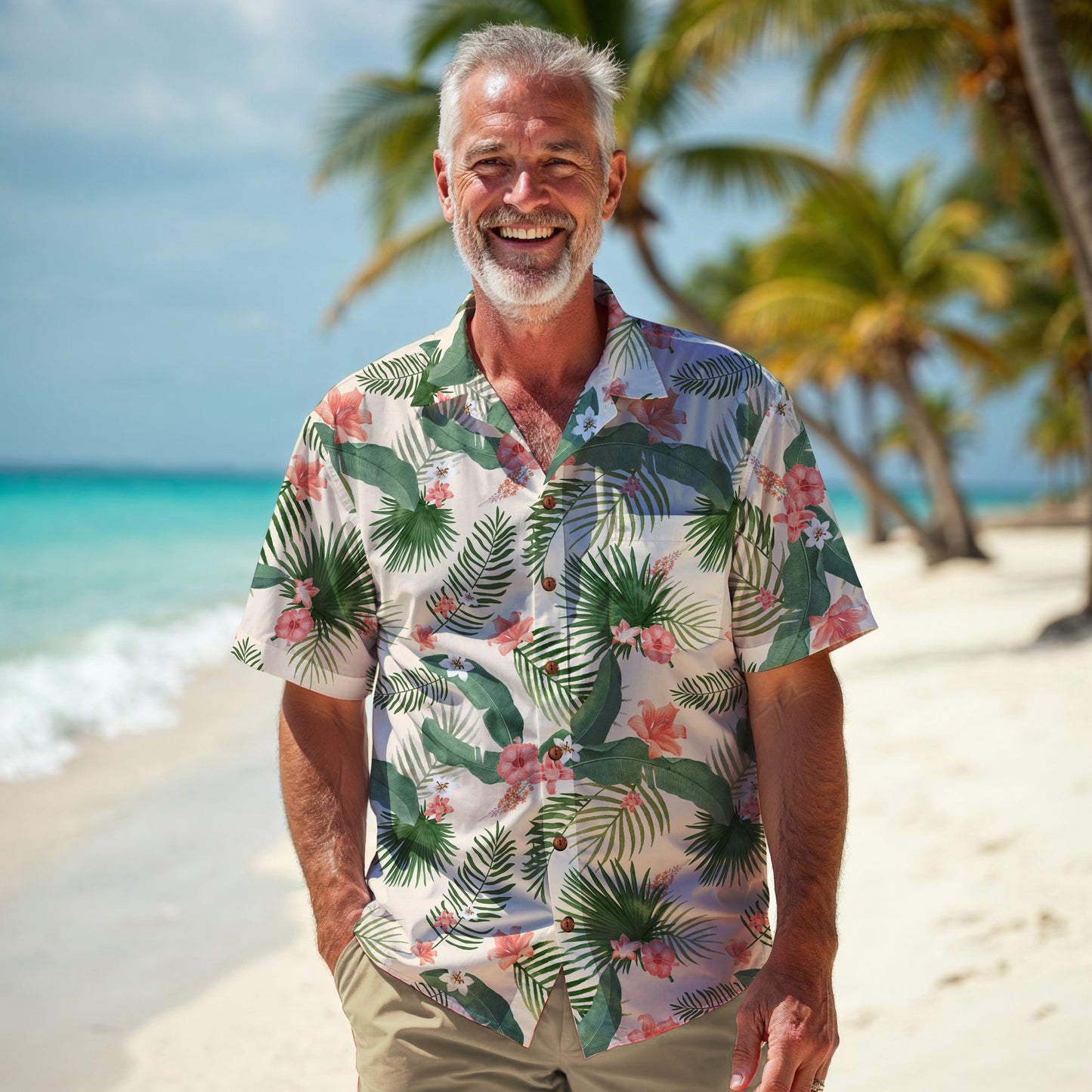 "Hibiscus Palm Oasis" Hawaiian Shirt - 100% Cotton