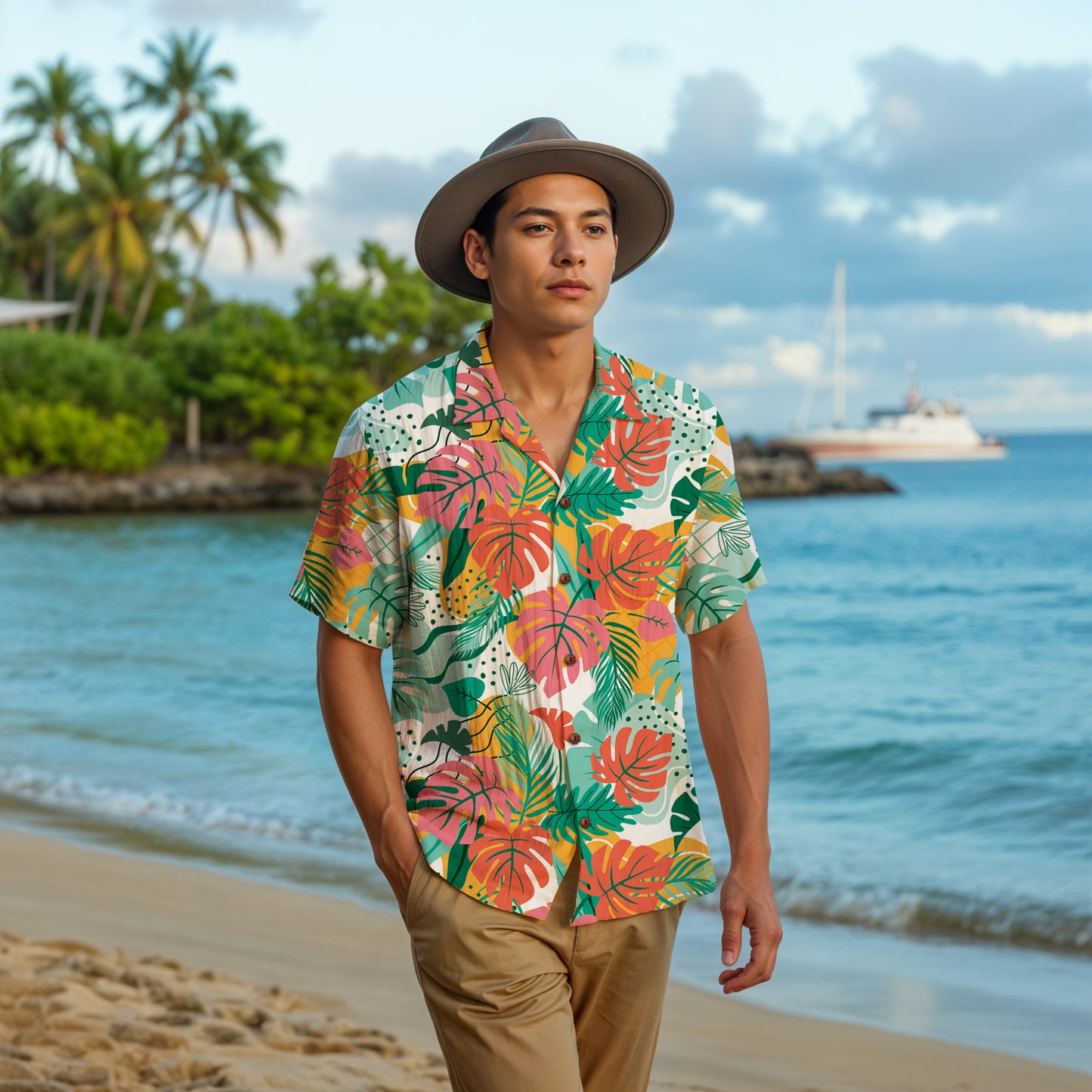"Island Leaves Kaleidoscope" Hawaiian Shirt - 100% Cotton