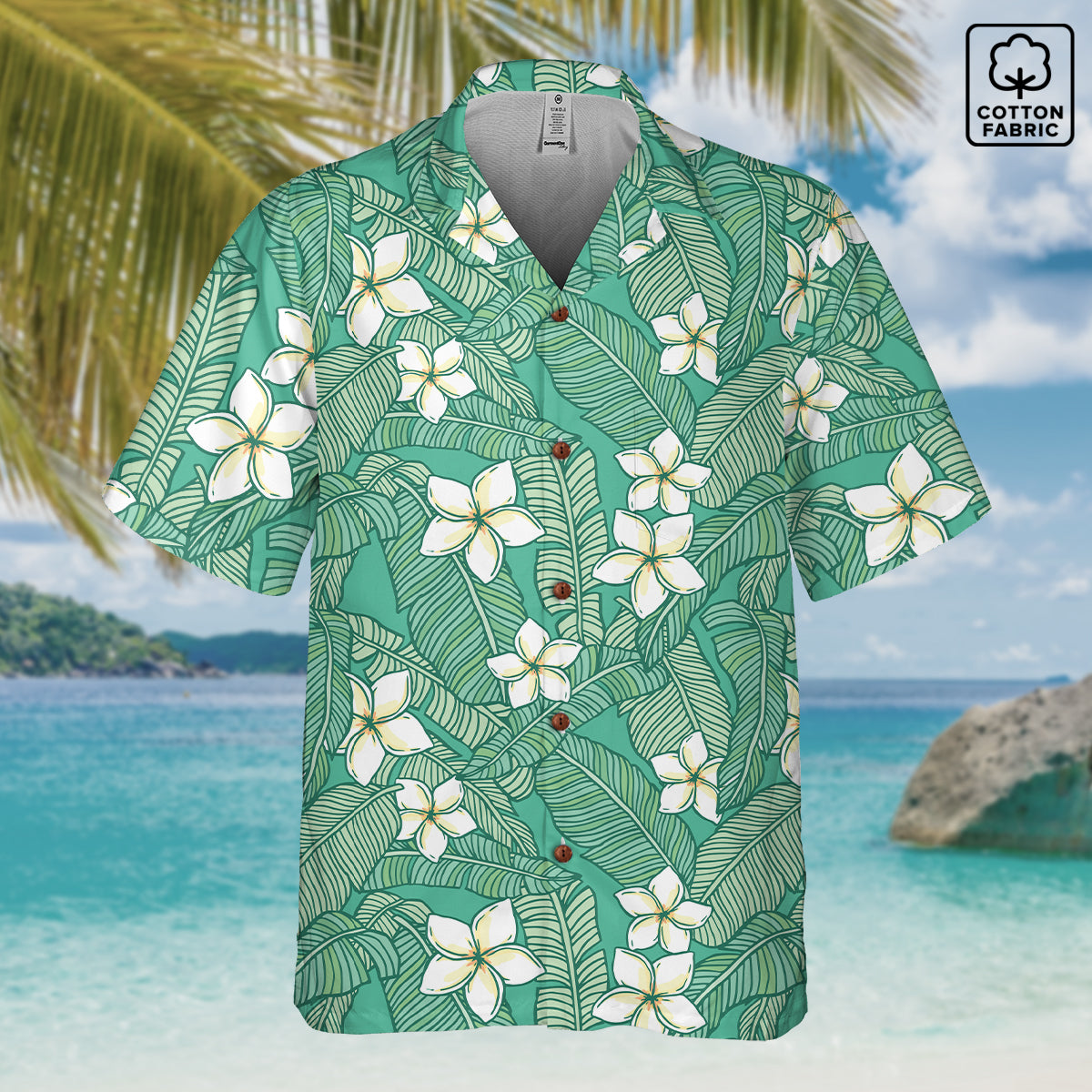 "Jasmine Palm Paradise" Hawaiian Shirt - 100% Cotton