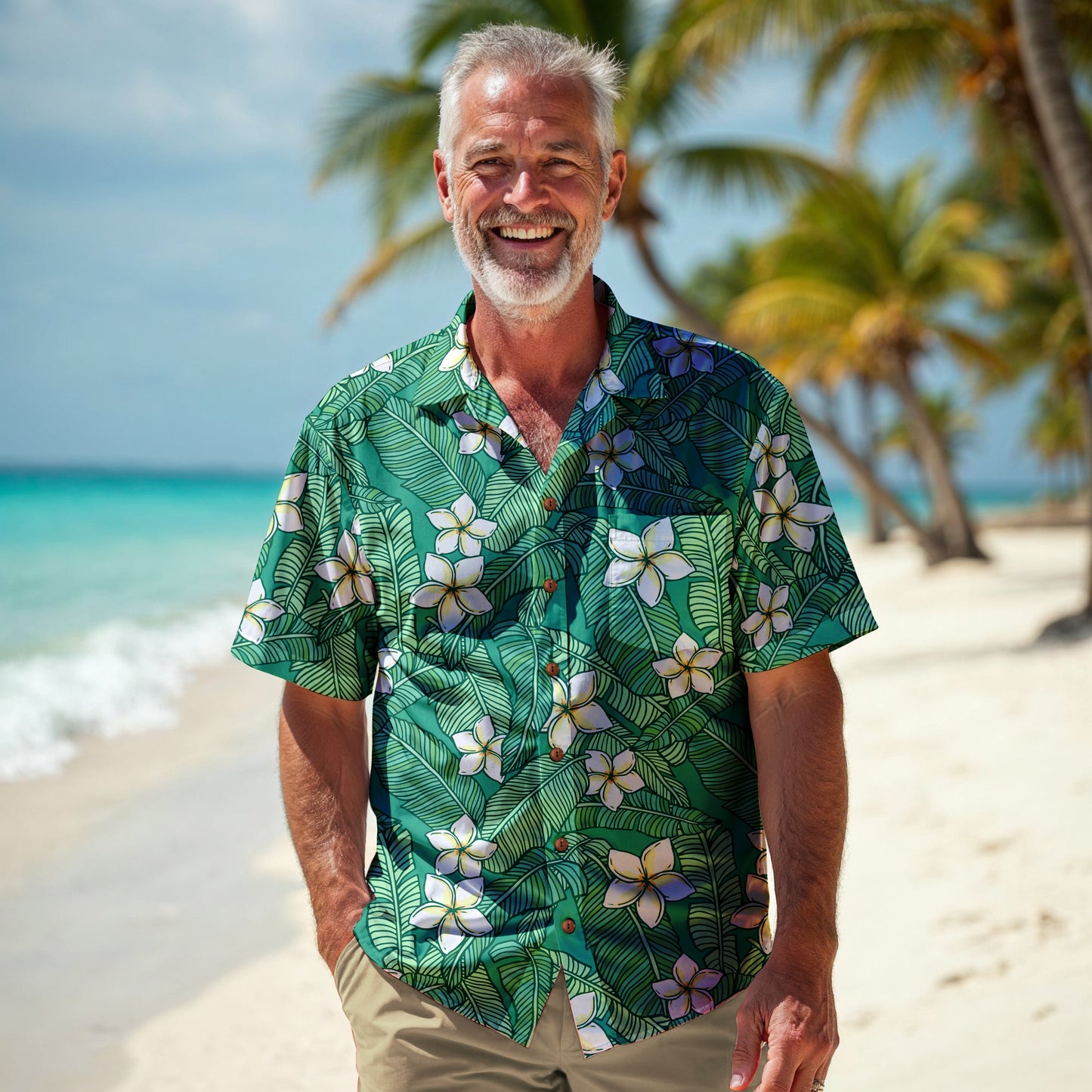 "Jasmine Palm Paradise" Hawaiian Shirt - 100% Cotton
