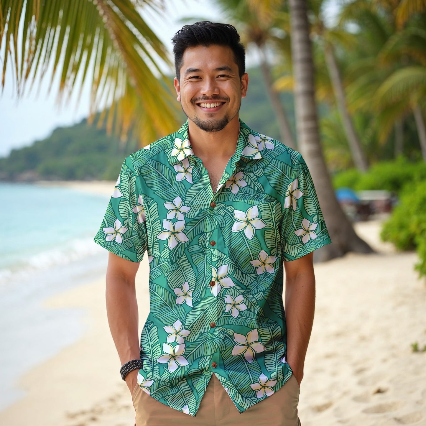 "Jasmine Palm Paradise" Hawaiian Shirt - 100% Cotton
