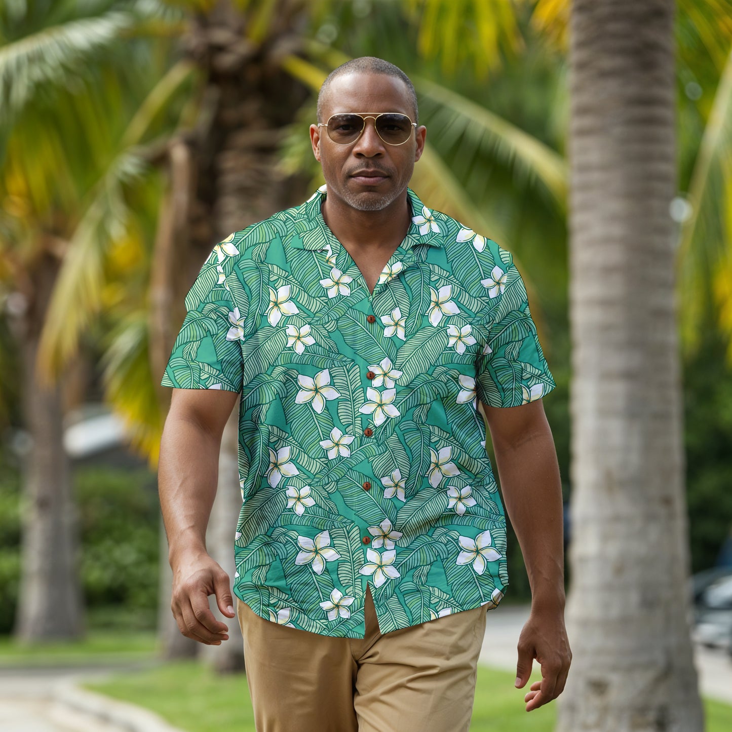 "Jasmine Palm Paradise" Hawaiian Shirt - 100% Cotton