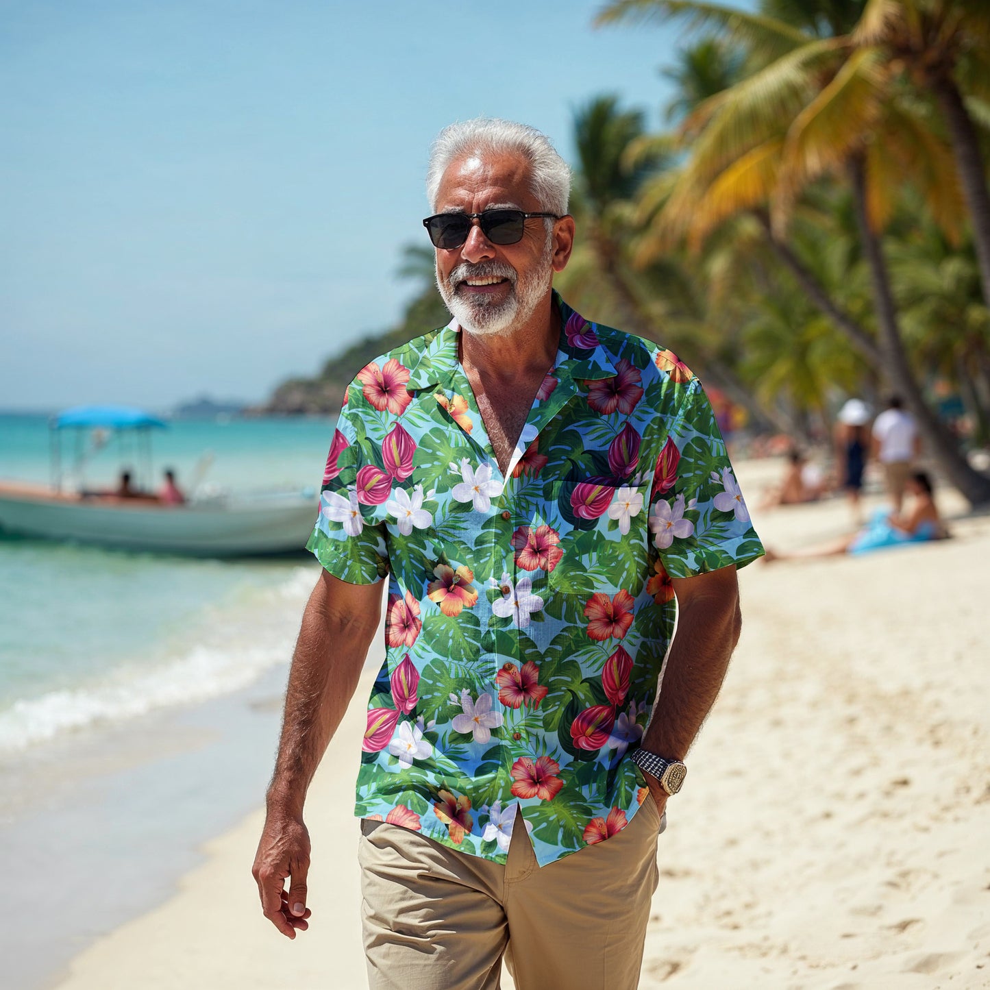 "Jungle Odyssey Hues: Celadon Blue" Hawaiian Shirt - 100% Cotton