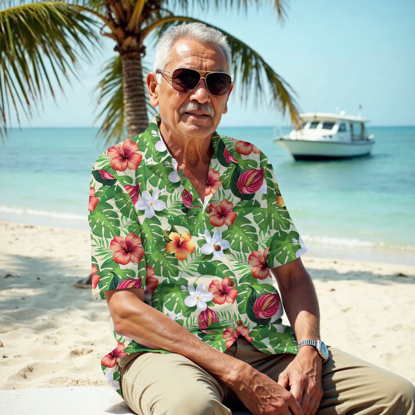 "Jungle Odyssey Hues: Beach Vibes" Hawaiian Shirt - 100% Cotton