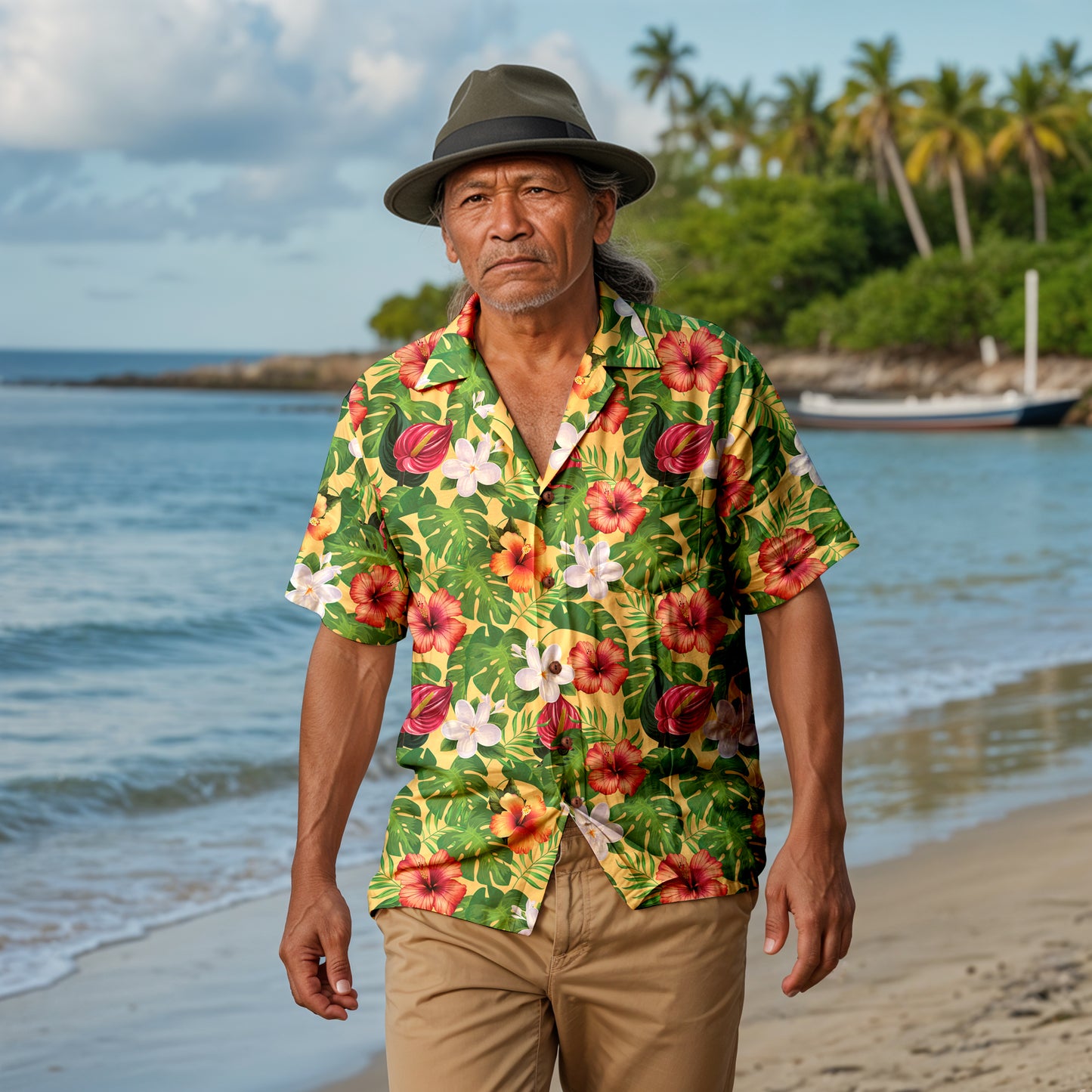 "Jungle Odyssey Hues: Golden Sun" Hawaiian Shirt - 100% Cotton